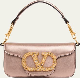 Valentino Garavani Small Crystal VLogo Metallic Leather Crossbody Bag