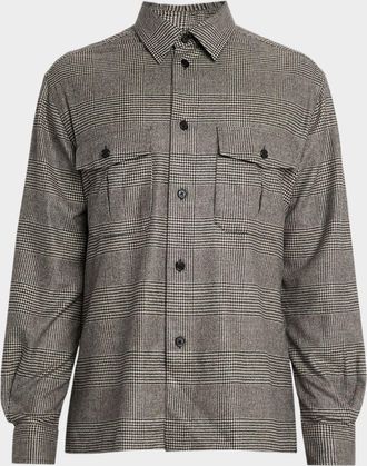 Dunhill Mens 170s Wool-Blend Prince of Wales Overshirt