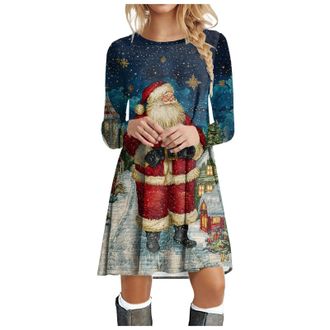 Generic Womens Christmas Jumper Dress Snowman Pattern Long Sleeve Sweatshirts with Pockets Halloween Sweater Dress Christmas Jumpers for Women Novelty Reindee
