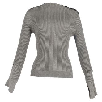 Roland Mouret Ribbed-Knit Long Sleeve Top in Grey Polyester