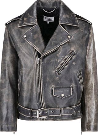 Maison Margiela Distressed Black Suede Biker Jacket with Asymmetrical Zip Closure