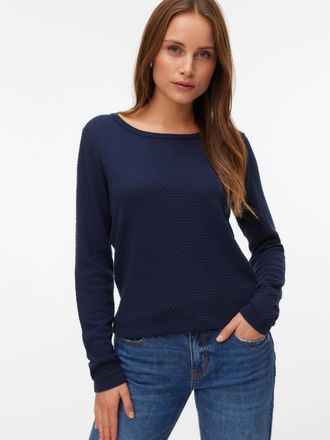Vero Moda Rundhalspullover VERO MODA VMCARE STRUCTURE LS O-NECK BLOU NOOS, Damen, Gr. XL, navy blazer, Strick, Obermaterial: 100% Baumwolle, Strukturmuster, uni