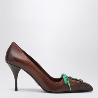 Prada D&eacute;collet&eacute; color cacao in pelle effetto anticato