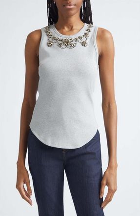 Cinq &agrave; Sept Crystal Lattice Lizzie Tank in Heather Grey at Nordstrom, Size Xx-Small