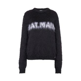 Balmain Round-neck Knitwear, female, Black, Size: S Mohair Knit Sweatshirt