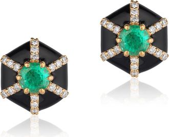 Goshwara Queen Hexagon Emerald & Diamond Stud Earrings in Green /Black at Nordstrom