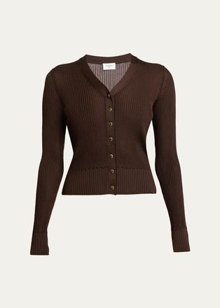 Saint Laurent Cassandre YSL Ribbed V-Neck Cardigan