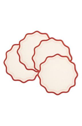 Misette Set of 4 Embroidered Linen Placemats in Color Block - Rust/Pink at Nordstrom
