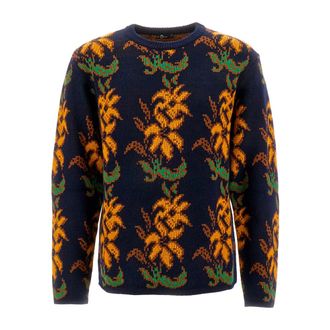 Etro Etro, Round-neck Knitwear, male, Multicolor, Size: L Floral Intarsia-Knit Wool Jumper