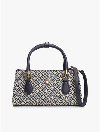 Tommy Hilfiger Womens Jacquard Monogram Mini Satchel Bag - Blue