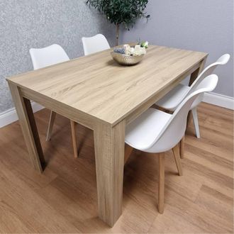 Kosy Koala Dining Table & 4 Chairs Oak Effect Table With 4 White Plastic Chairs Dining Room Furniture in Brown