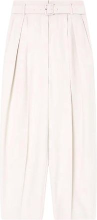 Emporio Armani Broeken, Dames, Beige, S, Satijn, Satijnen broek met afneembare riem