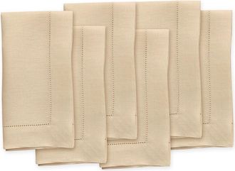 Solino Home Linen Dinner Napkins Set of 6, 20 x 20 Inch for Dining Table, Holiday and Everyday Table Decor - Classic Hemstitch in Beige at Nordstrom