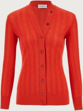 Ferragamo Gancini A-Jour Wool Cardigan, Size X-Small
