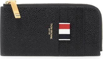 Thom Browne Pebble Grain leren kaarthouder met tricolore lint - Heren - Portefeuilles - Zwart - ONE Size - Leer - Accessoires