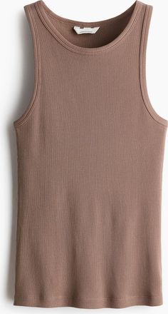 H&M Geripptes Tanktop aus Seidenmix - Dunkelbeige