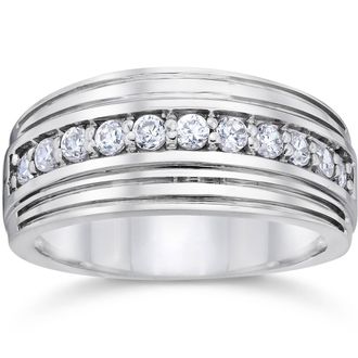 Pompeii3 1/2 Carat Mens Diamond Wedding Ring 10K White Gold Size Selectable