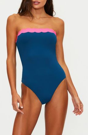 Beach Riot Josy Scalloped Bandeau One-Piece Swimsuit in Seashell Isle Colorblock at Nordstrom, Size X-Large