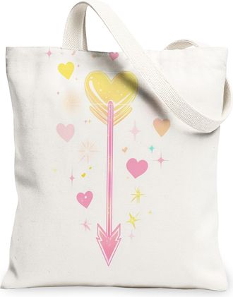 Generic Valentines Day Hearts Canvas Tote Bags, Adorable Love Design Reusable Grocery Bags, Lightweight Washable Shoulder Strap for Daily Use 13x15 Inch