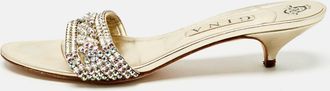 Gina Gold Leather Crystals Embellished Sain Slide Sandals