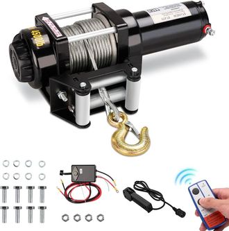 OEM Cabrestante El&eacute;ctrico De 12 V, Capacidad De Tracci&oacute;n De Hasta 2041 Kg (4500 Lb), Cable De Acero De 10 M, Color Negro, Control Remoto Inal&aacute;mbrico Con C