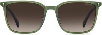 Polaroid 55mm Polarized Rectangular Sunglasses in Green/Brown at Nordstrom