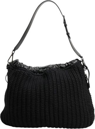 Dolce & Gabbana Dolce & Gabbana Black Cashmere Knitted Leather Shoulder Bag
