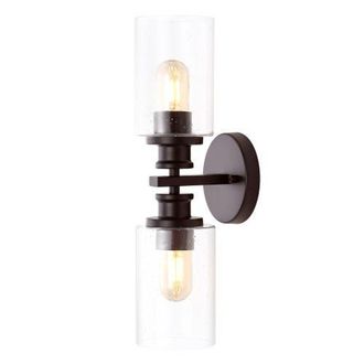 Jonathan Y Designs Jules Cylinder 2-Light Iron/Seeded Glass Farmhouse Contemporary LED Wall Sconce in Oil Rubbed Bronze at Nordstrom