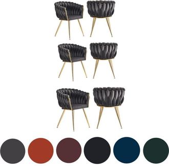 Life Interiors Set of 6 Roma Modern Velvet Dining Chairs - Ergonomic Curved back with Gold Metal Frame - Armchair for Dining Room Kitchen Living Room - Grey