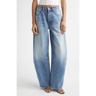 Alexander Wang Distressed Logo Blow Up Barrel Leg Jeans in Authentic Light Indigo at Nordstrom, Size 26