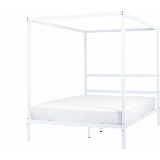 Beliani Beliani - Letto matrimoniale a baldacchino con doghe e struttura in metallo bianco 140 x 200 cm Lestards
