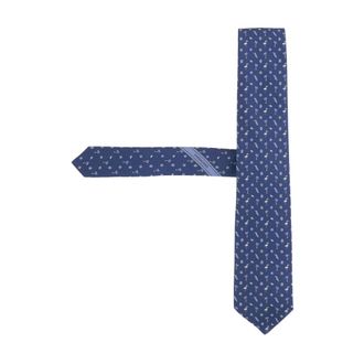 Ferragamo Accessoires, Heren, Blauw, ONE Size, Zijden das met patroon