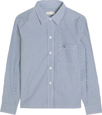 Suzie Kondi Vella Striped Cotton-poplin Shirt - Navy - S (UK8-10 / S)