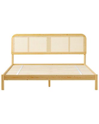 Walker Edison King Platform Bed With Rattan Headboard Insert
