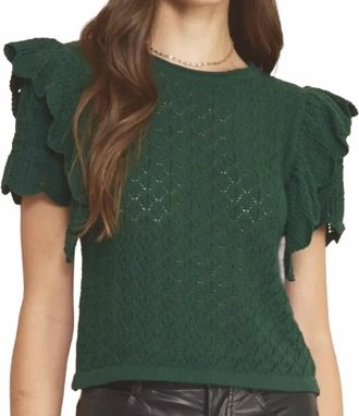 Entro Ruffle Knit Sweater Top In Green