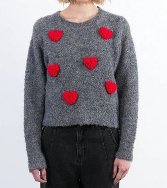 Lili Sidonio x Molly Bracken Sweetheart Popcorn Knit Sweater In Grey/red