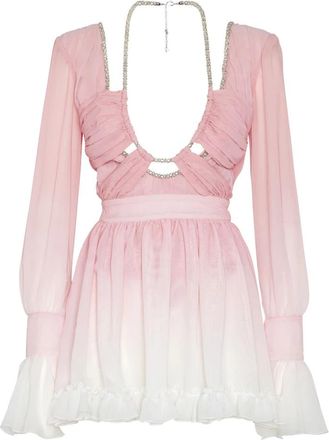 Philipp Plein Chiffon Plisse Mini Jurk Degrade - Dames - Feestkleedjes - Roze - L - Chiffon - Kleedjes
