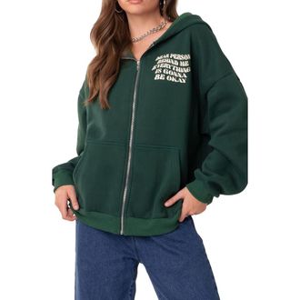 Edikted Everythings Okay Graphic Hoodie in Green at Nordstrom, Size X-Large