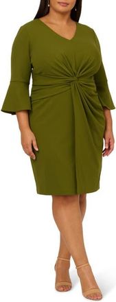 Adrianna Papell Bell Sleeve Twist Front Crepe Sheath Dress in Jungle Olive at Nordstrom, Size 20W