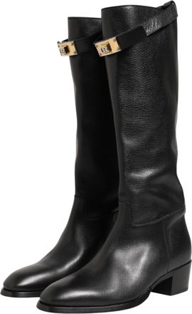 Dolce & Gabbana Mens Black Logo Plaque Over The Calf Boots Shoes Lamb