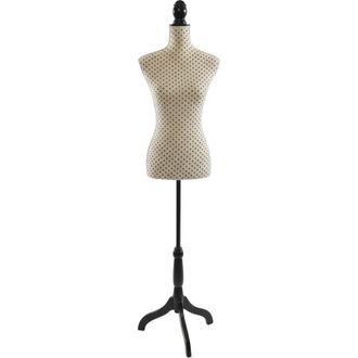 Relaxdays Maniqu&iacute; De Costura Relaxdays, Femenino, Talla 36/38, Ajustable 130-167 Cm, Con Lunares, Soporte De Madera, Beige/negro