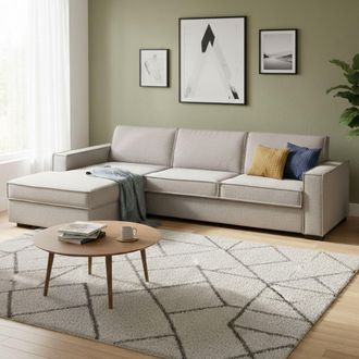 Dmora Sofa Cama Daalb, Sof&aacute; De Esquina, 100% Made In Italy, Sof&aacute; Con Apertura Giratoria, Pen&iacute;nsula Contenedor Izquierda, Con Reposabrazos Delgados, Cm 260x9
