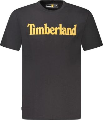 Timberland Zwart Logo Print Crew Neck T-Shirt - Heren - T-shirts - Zwart - L - Katoen - Tops