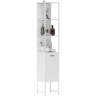 HOMCOM Tall Bathroom Cabinet with 3 Open Shelves Adjustable Shelf - White | TJ Hughes