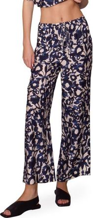 Melloday Floral Print Ankle Pants in Ivory Navy at Nordstrom, Size X-Large