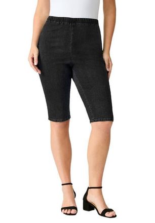 Roaman's Plus Size Comfort Stretch Bermuda Jean Short in Black Denim at Nordstrom, Size 44