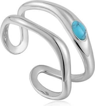 Ania Haie Womens Turquoise Wave Double Band Adjustable Rings In Silver