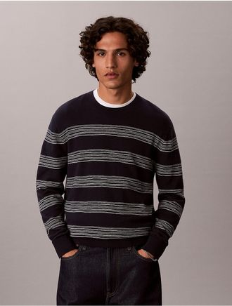 Calvin Klein Mens Space Stripe Crewneck Sweater - Blue - XL