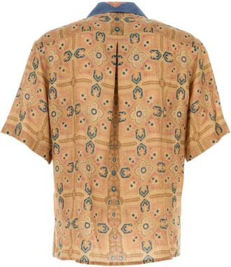 Valentino Garavani Mens Printed Linen Shirt Voyageimagfdoazzurrobeigerosaazzur Exterior: Camicie