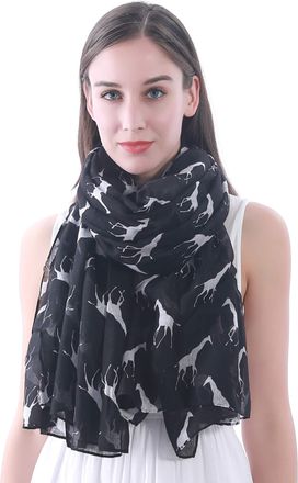 Lina & Lily Giraffe Animal Print Womens Scarf Oversized (Black with White)(Size: One Size)